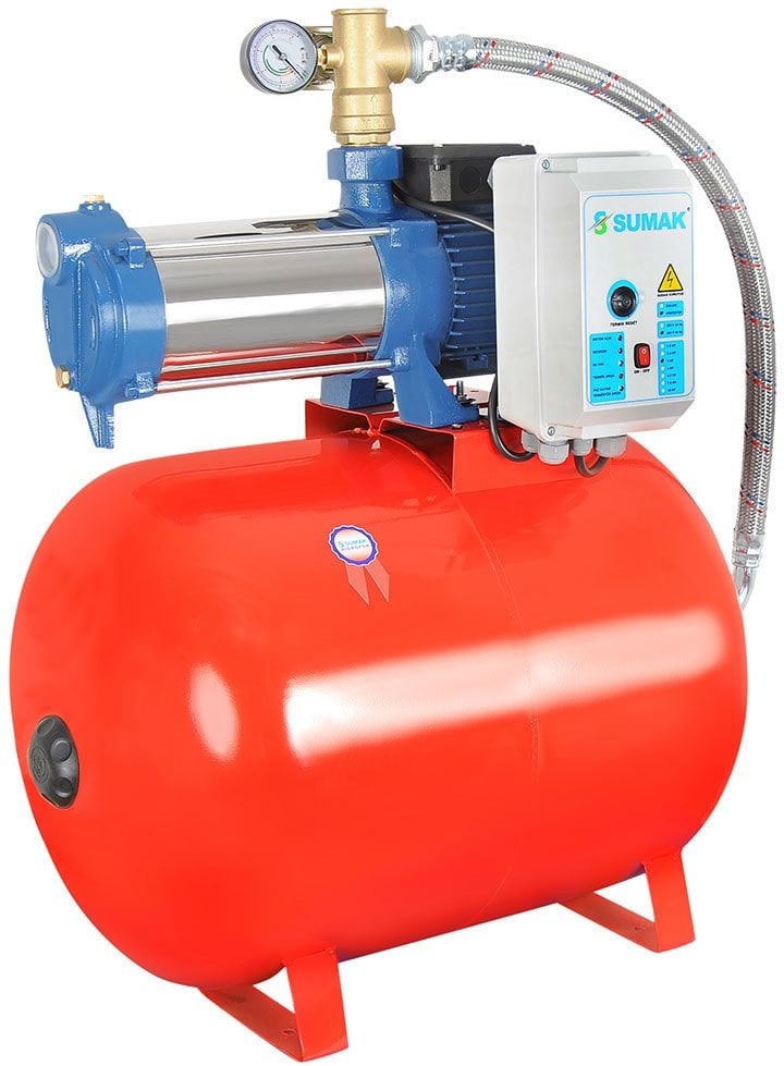 Sumak SYMTH6-150/8 Yatay Kademeli Bina Hidroforu 100 Lt Tanklı 9 Kat 20 Daire 380 Volt 1.5 Hp - Koşar Ticaret
