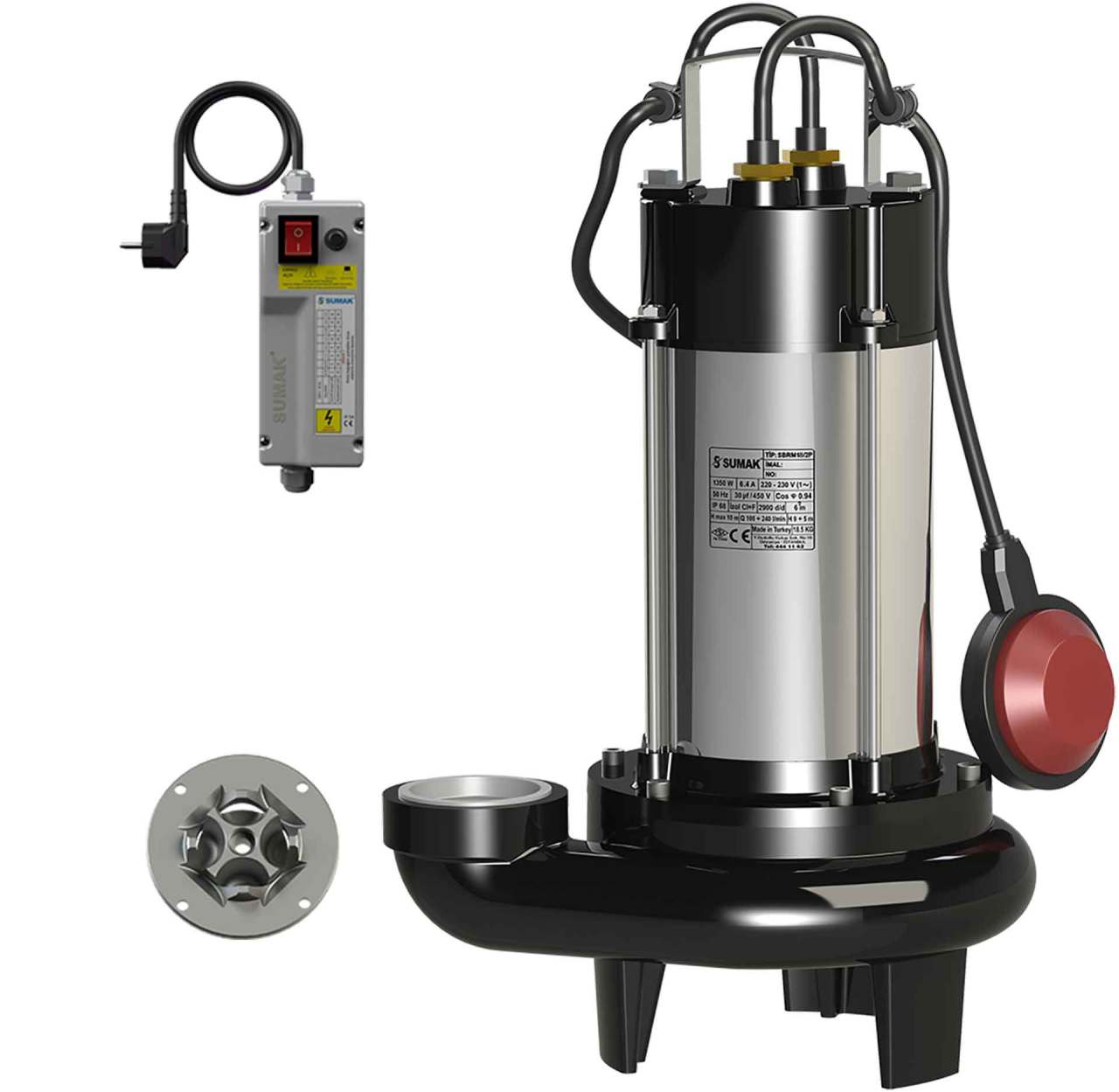 Sumak SBRM 19/2P Parçalayıcı Bıçaklı Foseptik Dalgıç Pompa Monofaze (220V) 1.8 Hp - Koşar Ticaret