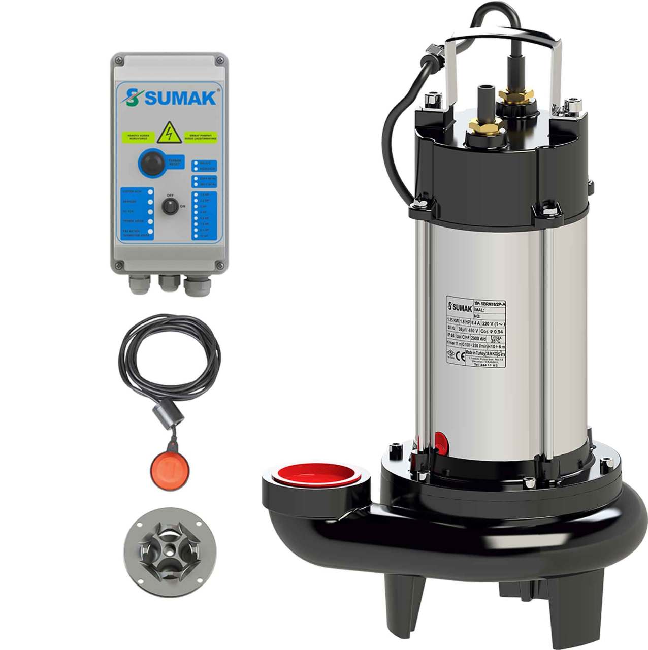 Sumak SBRT 19/2P Parçalayıcı Bıçaklı Foseptik Dalgıç Pompa Trifaze (380V) 1.8 Hp - Koşar Ticaret