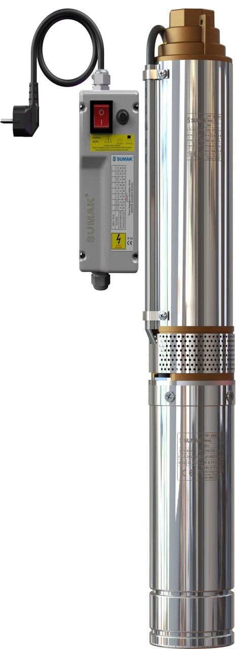 Sumak 4SDM310 4 inch Paslanmaz Dalgıç Pompa Monofaze (220V) 1HP (Panolu, 15 m. Kablolu) - Koşar Ticaret