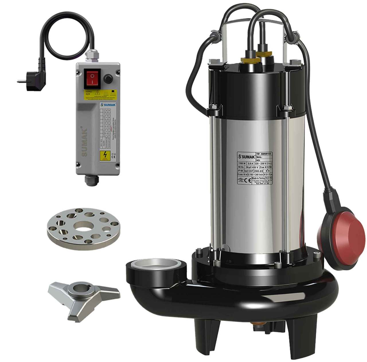Sumak SBRM 18/2 Bıçaklı Foseptik Dalgıç Pompa Monofaze (220V) 1.8 Hp - Koşar Ticaret