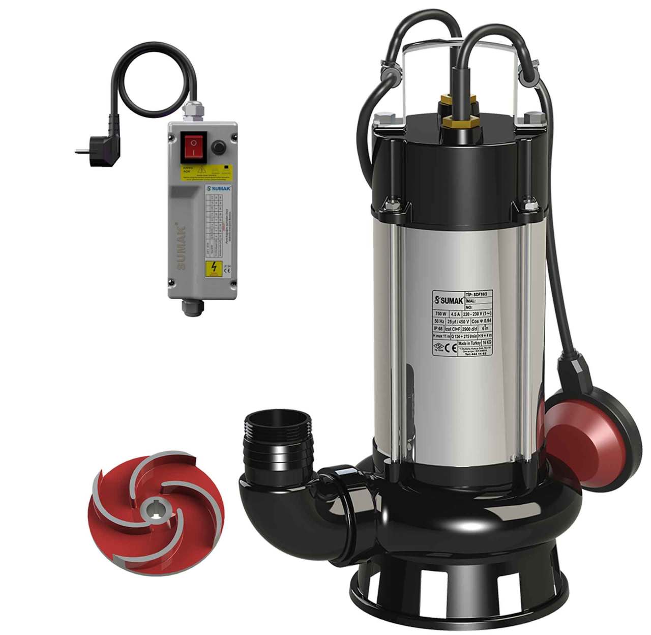 Sumak SDF 18/2 Paslanmaz Gövdeli Foseptik Dalgıç Pompa Monofaze (220 V) 1.8 Hp - Koşar Ticaret