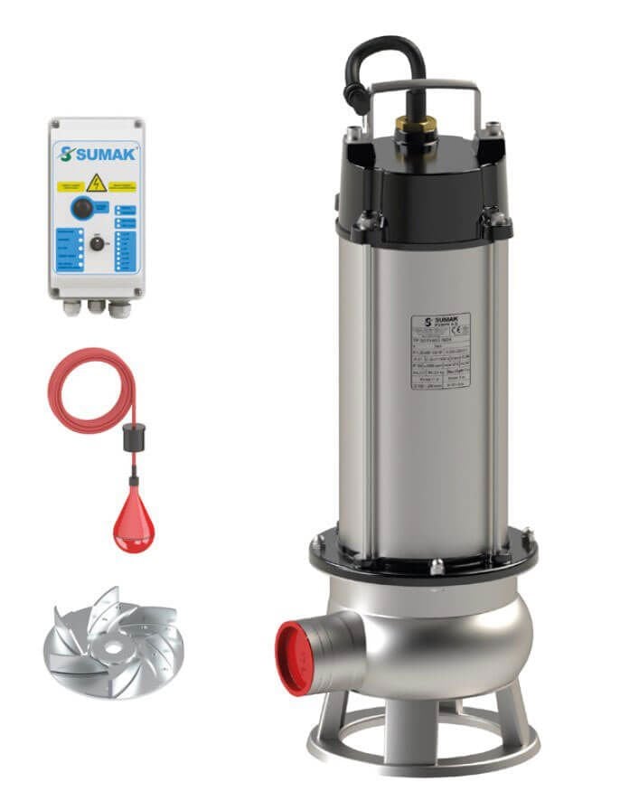 Sumak SDTV 20/2 İNOX Komple Paslanmaz Vortex Çarklı Foseptik Dalgıç Pompa 380 Volt 2.2 Hp 13 Mss - Koşar Ticaret